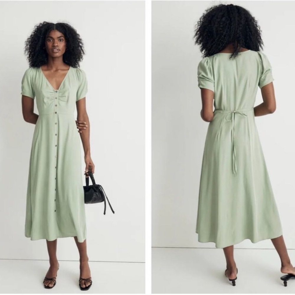 Madewell Leedra sage green button-front midi dress NWT size 8